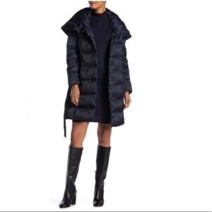 Tahari Hooded Waterfoul Feather Down Puffer Black Jacket S